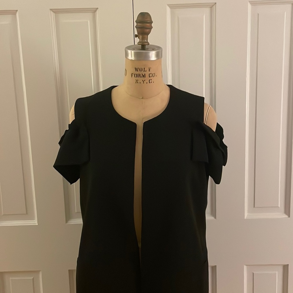 Zara Rare ruffle shoulder black crepe jacket waistcoat
